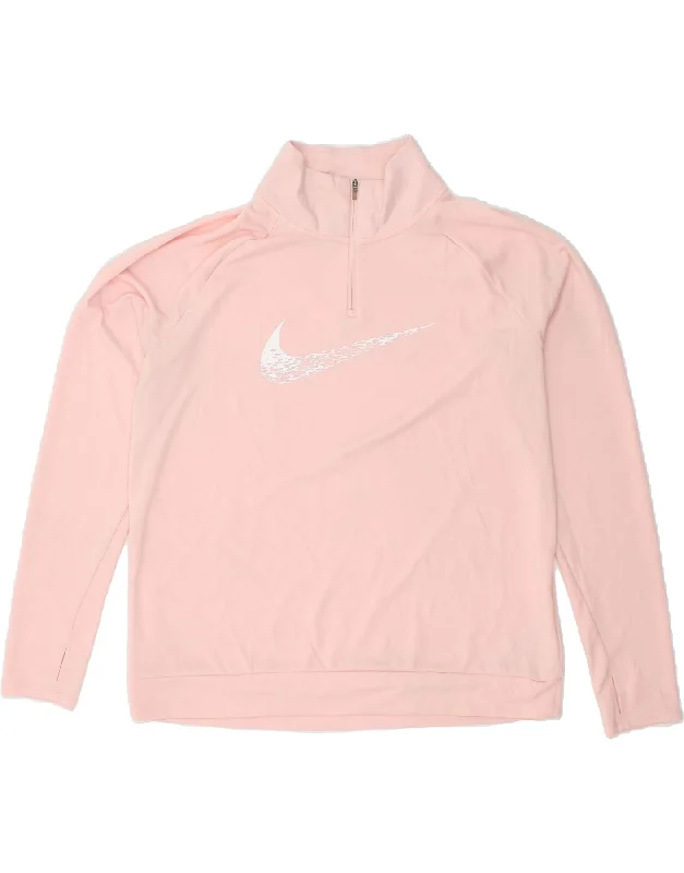 NIKE Womens Dri Fit Graphic Sweatshirt Jumper UK 16 Large Pink Polyester