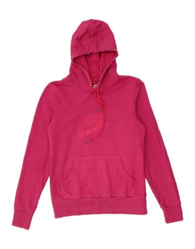 NIKE Womens Graphic Hoodie Jumper UK 14/16 Large Pink Cotton Hoodie with Applique Textured Unique NIKE Womens Graphic Hoodie Jumper UK 14/16 Large Pink Cotton Hoodie with Applique Textured Unique