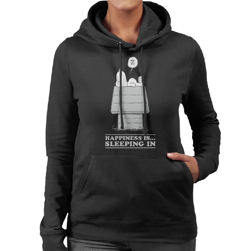 Peanuts Happiness Is Sleeping In Snoopy Women's Hooded Sweatshirt Hoodie with Emblem Brand Identity Peanuts Happiness Is Sleeping In Snoopy Women's Hooded Sweatshirt Hoodie with Emblem Brand Identity