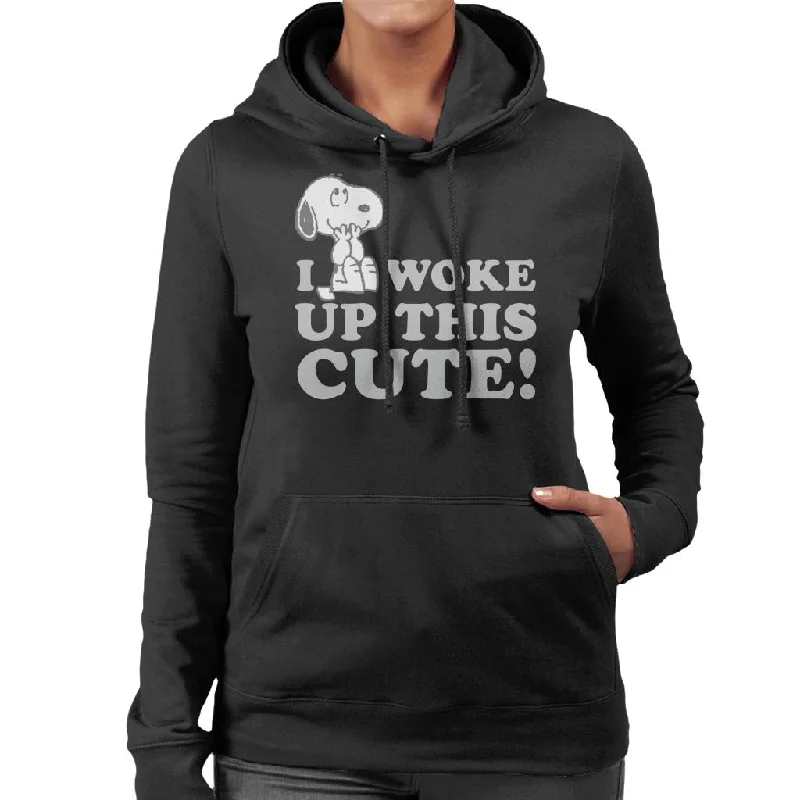 Peanuts Snoopy I Woke Up This Cute Women's Hooded Sweatshirt Hoodie with Sequins Glamorous Eye-catching Peanuts Snoopy I Woke Up This Cute Women's Hooded Sweatshirt Hoodie with Sequins Glamorous Eye-catching