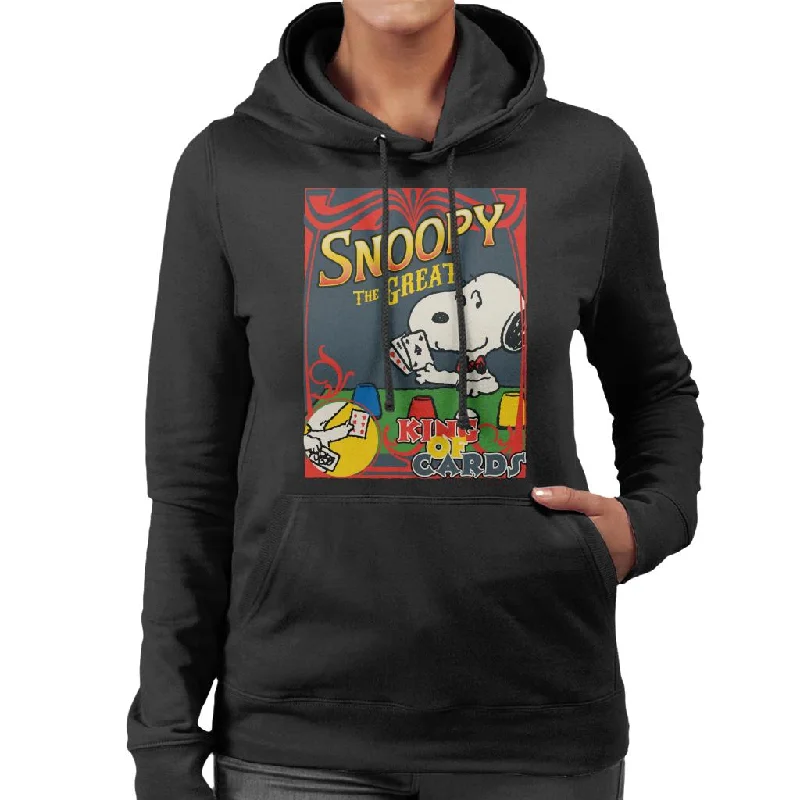 Peanuts Snoopy The Great King Of Cards Women's Hooded Sweatshirt Hoodie with Distressed Vintage Worn Peanuts Snoopy The Great King Of Cards Women's Hooded Sweatshirt Hoodie with Distressed Vintage Worn