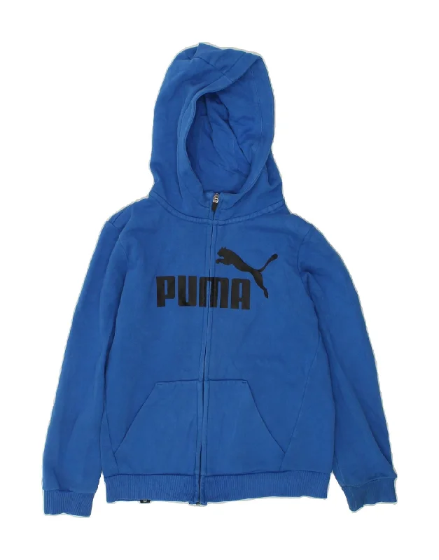 PUMA Boys Graphic Zip Hoodie Sweater 11-12 Years Blue Cotton Hoodie with Hem Applique Textured Unique