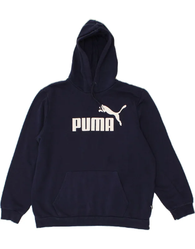 PUMA Mens Graphic Hoodie Jumper Large Navy Blue Cotton Hoodie with Front Slit Layering Stylish PUMA Mens Graphic Hoodie Jumper Large Navy Blue Cotton Hoodie with Front Slit Layering Stylish