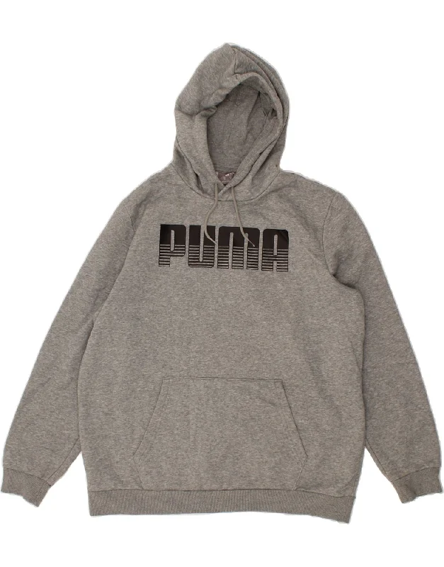 PUMA Mens Graphic Hoodie Jumper XL Grey Cotton Hoodie with Longline Fit Extended Stylish