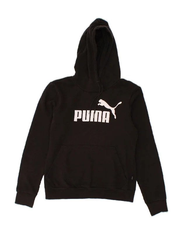 PUMA Womens Graphic Hoodie Jumper UK 10 Small Black Cotton