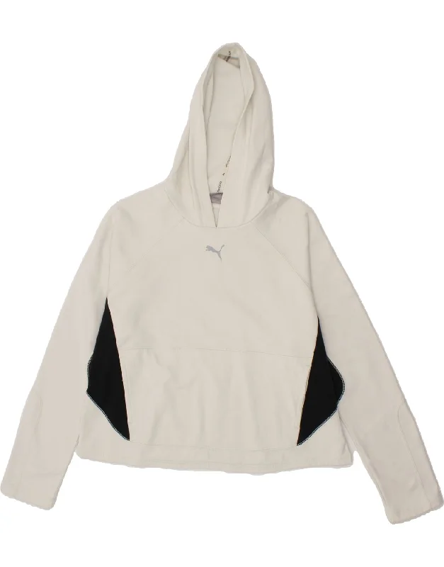 PUMA Womens Oversized Crop Hoodie Jumper UK 6 XS White Colourblock