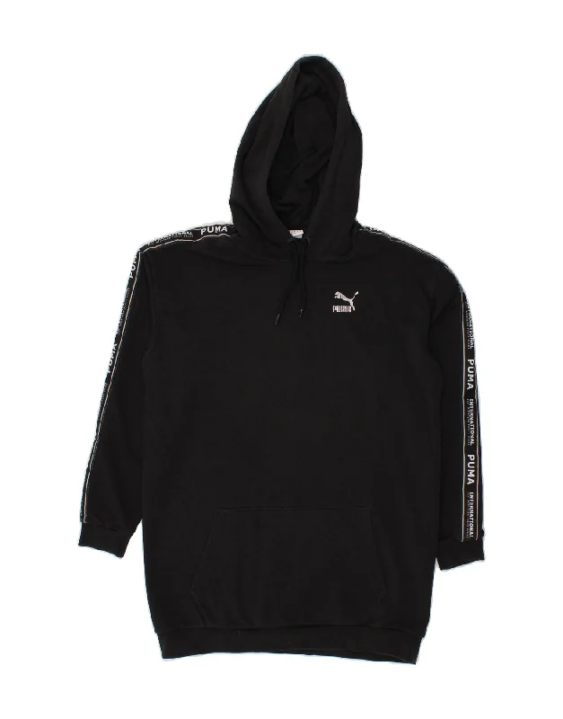 PUMA Womens Oversized Graphic Hoodie Jumper UK 8 Small Black Cotton Hoodie with Hem Patch Decorative Personalized PUMA Womens Oversized Graphic Hoodie Jumper UK 8 Small Black Cotton Hoodie with Hem Patch Decorative Personalized