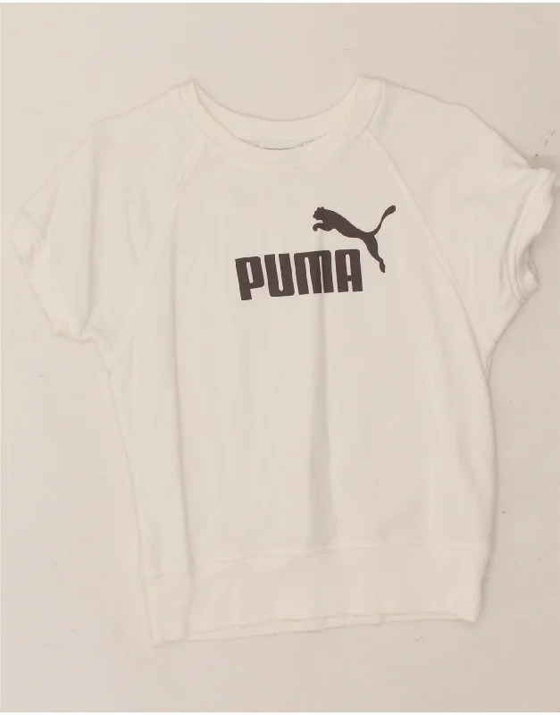 PUMA Womens Short Sleeve Graphic Sweatshirt Jumper UK 12 Medium White Hoodie with Toggle Buttons Decorative Unique PUMA Womens Short Sleeve Graphic Sweatshirt Jumper UK 12 Medium White Hoodie with Toggle Buttons Decorative Unique