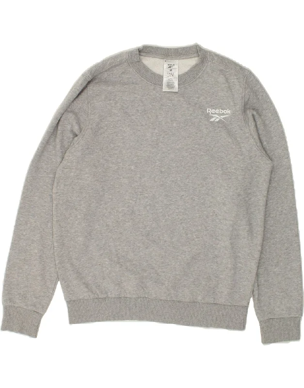 REEBOK Mens Sweatshirt Jumper UK 12/14 Medium Grey Cotton Hoodie with Slim Fit Tailored Modern