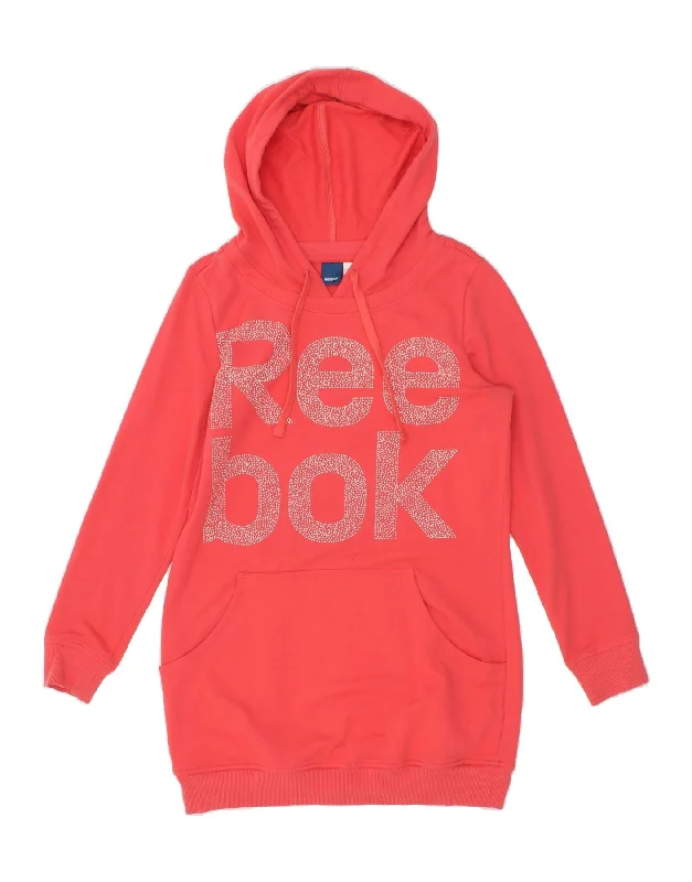 REEBOK Womens Graphic Hoodie Jumper UK 16/18 Large Pink Cotton