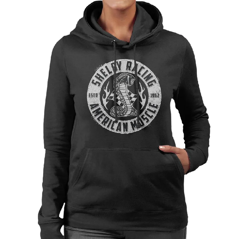 Shelby Racing American Muscle Logo Women's Hooded Sweatshirt Hooded Sweatshirt Casual Wear Street Style Shelby Racing American Muscle Logo Women's Hooded Sweatshirt Hooded Sweatshirt Casual Wear Street Style