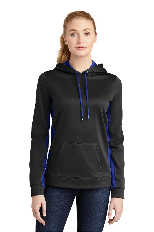 Sport-Tek Womens Sport-Wick Moisture Wicking Fleece Hooded Sweatshirt Hoodie - Black/True Royal Blue