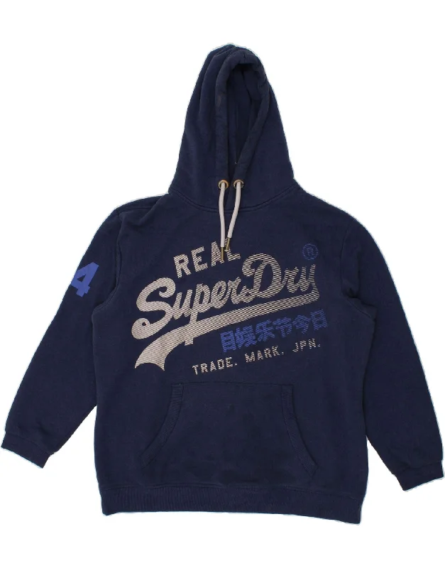 SUPERDRY Mens Graphic Hoodie Jumper 2XL Navy Blue Cotton Hoodie with Gradient Ombre Colorful