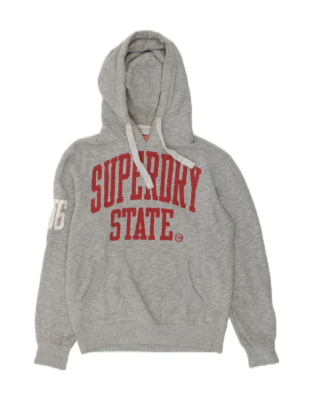 SUPERDRY Mens Graphic Hoodie Jumper Large Grey Cotton Oversized Hoodie Comfort Casual
