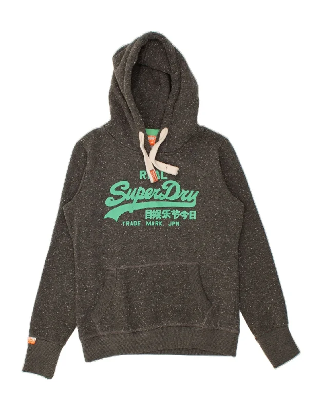 SUPERDRY Womens Graphic Hoodie Jumper UK 10 Small Grey Flecked Cotton Hoodie with Hidden Zipper Minimalist Clean SUPERDRY Womens Graphic Hoodie Jumper UK 10 Small Grey Flecked Cotton Hoodie with Hidden Zipper Minimalist Clean