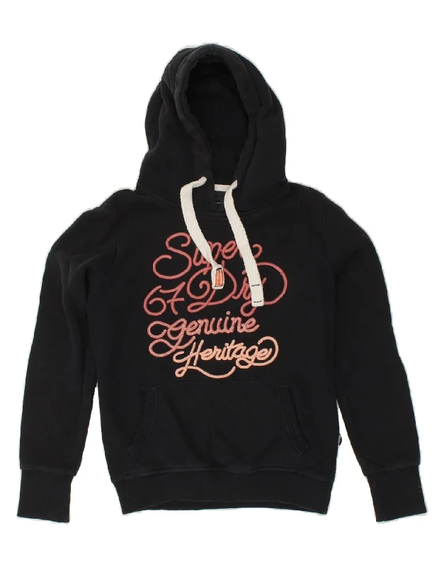 SUPERDRY Womens Graphic Hoodie Jumper UK 10 Small Navy Blue Cotton Hoodie Dress Longline Feminine SUPERDRY Womens Graphic Hoodie Jumper UK 10 Small Navy Blue Cotton Hoodie Dress Longline Feminine