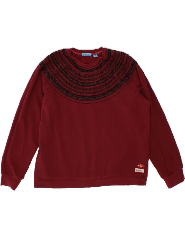 SUPERDRY Womens Oversized Sweatshirt Jumper UK 14 Large Burgundy Fair Isle Hoodie with Cuffed Sleeves Snug Secure SUPERDRY Womens Oversized Sweatshirt Jumper UK 14 Large Burgundy Fair Isle Hoodie with Cuffed Sleeves Snug Secure