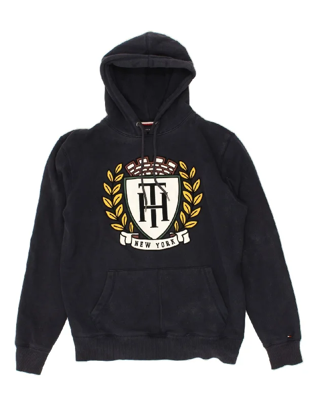 TOMMY HILFIGER Mens Graphic Hoodie Jumper Medium Navy Blue Cotton Hoodie with Magnetic Closure Innovative Modern TOMMY HILFIGER Mens Graphic Hoodie Jumper Medium Navy Blue Cotton Hoodie with Magnetic Closure Innovative Modern