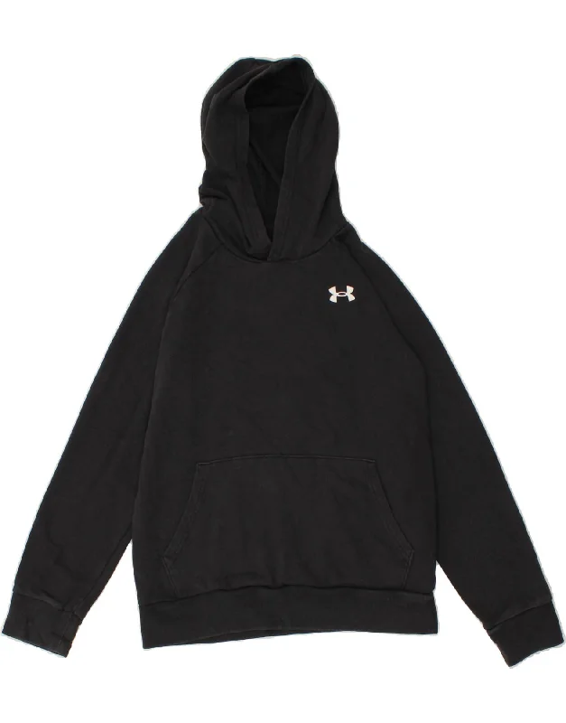 UNDER ARMOUR Boys Cold Gear Hoodie Jumper 11-12 Years Large Black Cotton Hoodie with Color Block Contrast Stylish