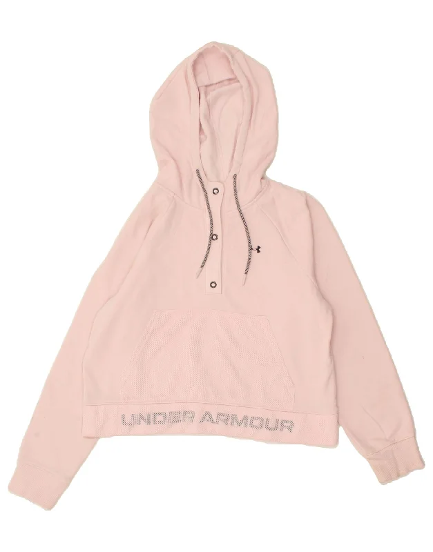 UNDER ARMOUR Womens Oversized Graphic Crop Hoodie Jumper UK 10 Small Pink Hoodie with Earth Tones Natural Calm
