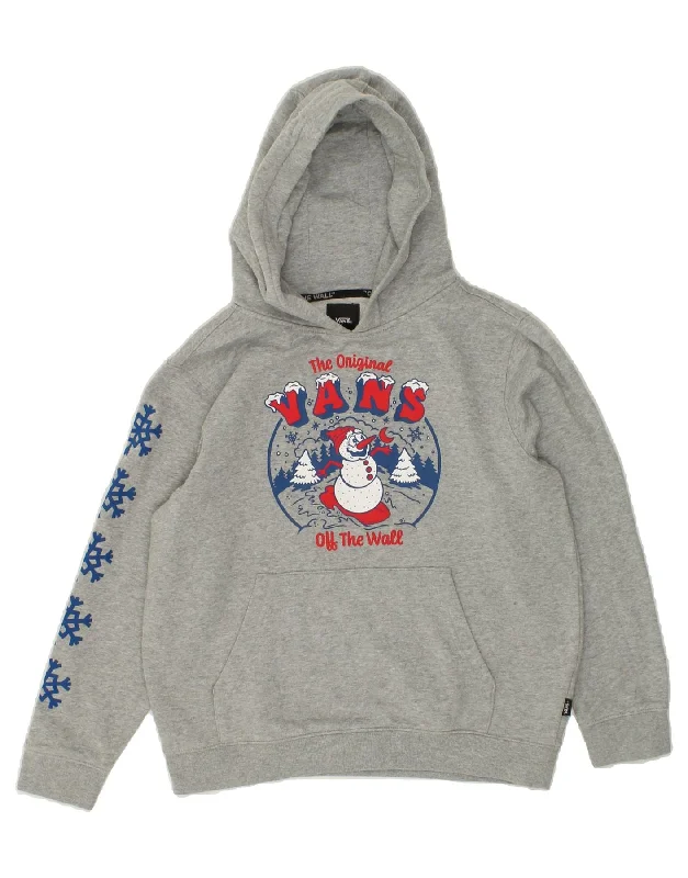 VANS Girls Graphic Hoodie Jumper 10-11 Years Medium Grey Cotton Christmas Hoodie with Hem Ribbing Snug Secure