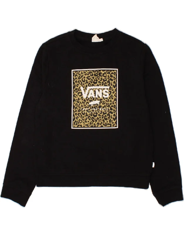 VANS Girls Graphic Sweatshirt Jumper 12-13 Years XL Black Hoodie with Hem Applique Textured Unique VANS Girls Graphic Sweatshirt Jumper 12-13 Years XL Black Hoodie with Hem Applique Textured Unique