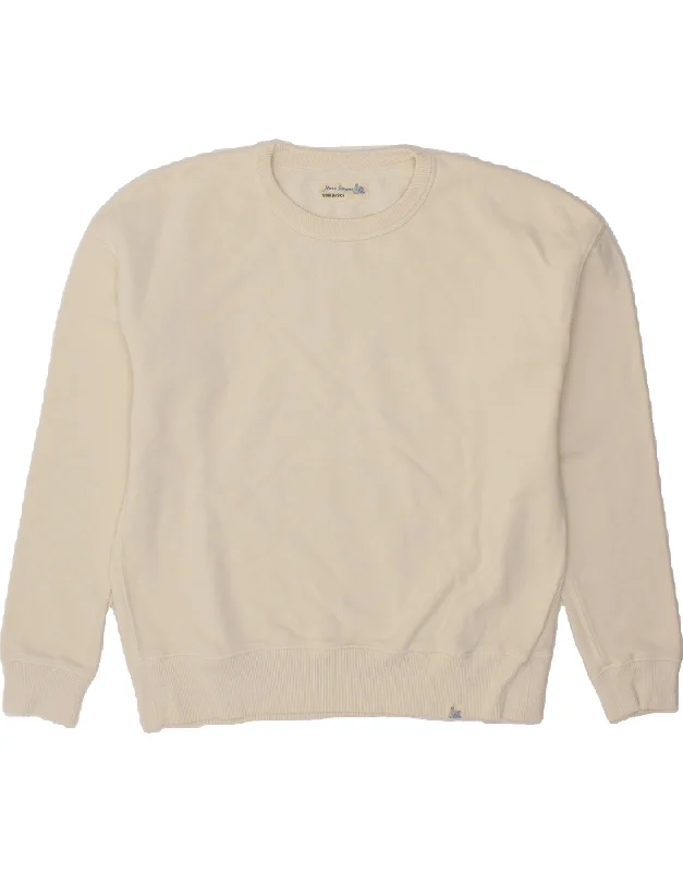 VINTAGE Womens Sweatshirt Jumper UK 16 Large Off White Cotton Hoodie with Raglan Sleeves Sporty Comfortable VINTAGE Womens Sweatshirt Jumper UK 16 Large Off White Cotton Hoodie with Raglan Sleeves Sporty Comfortable