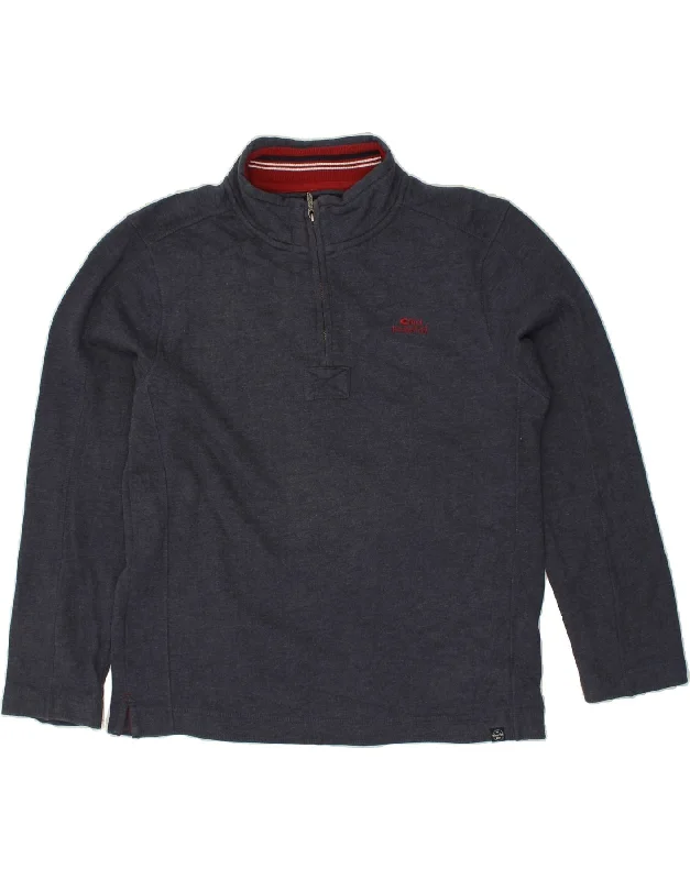 WEIRD FISH Mens Zip Neck Sweatshirt Jumper XL Navy Blue Cotton Hoodie with Hem Raw Edge Edgy Unfinished