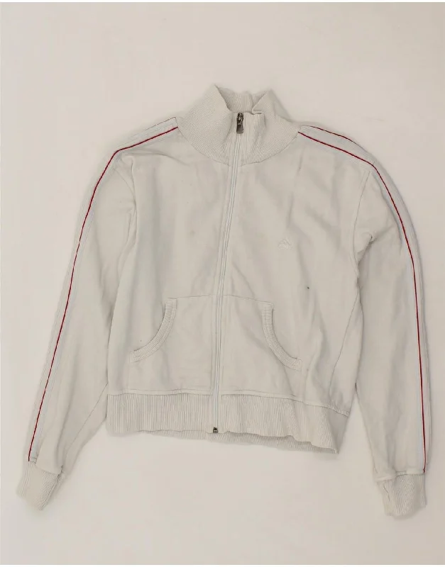 ADIDAS Womens Crop Tracksuit Top Jacket UK 12 Medium Off White Cotton