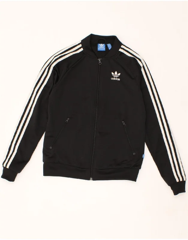 ADIDAS Womens Graphic Tracksuit Top Jacket UK 8 Small  Black Polyester