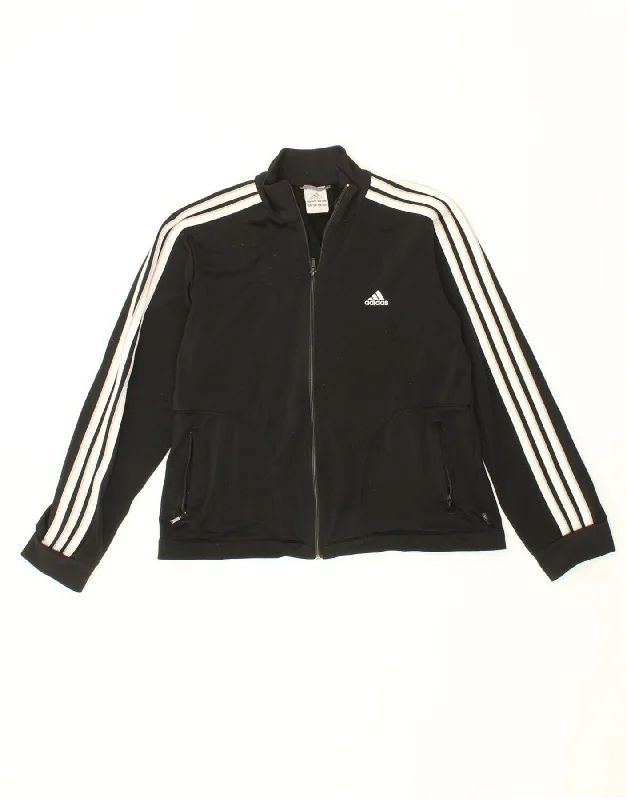 ADIDAS Womens Tracksuit Top Jacket UK 16 Large Black Polyester