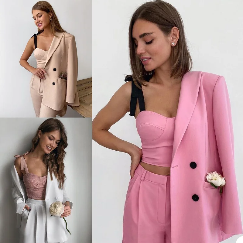 Candy Color Office Lady Suits 2 Pieces Women Formal Work Outfit Evening Party Prom Blazer Tuxedos Wear (Jacket+Pants)