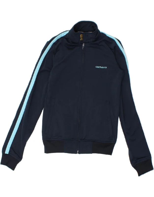 CARHARTT Womens Graphic Tracksuit Top Jacket UK 6 XS Navy Blue Polyester