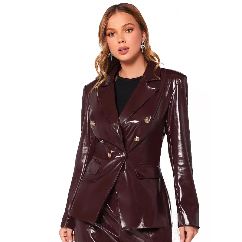 Desinger Leather Women Blazer Suits V Neck Evening Party Ladies Tuxedos For Wedding Two Pieces Jacket And Pants