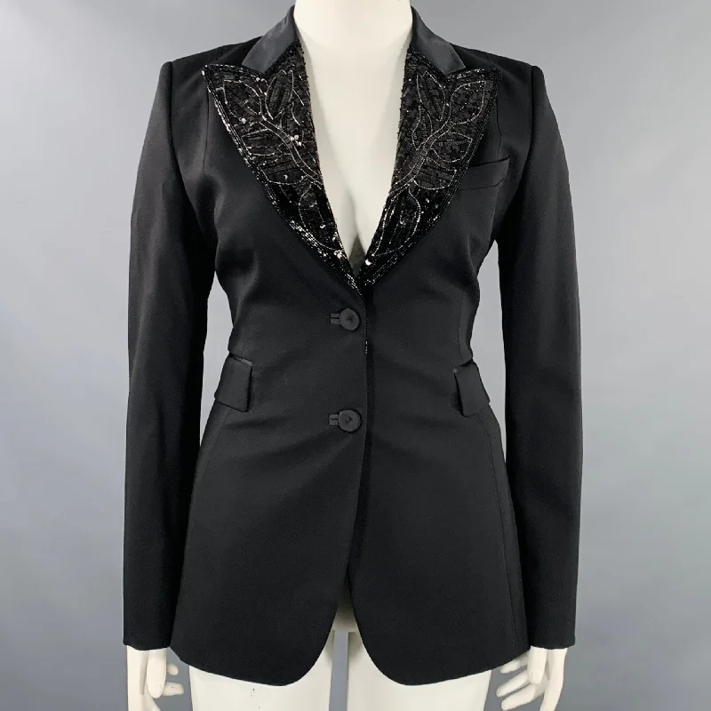 EMILIO PUCCI Size 12 Black Wool Mohair Sequined Jacket Blazer