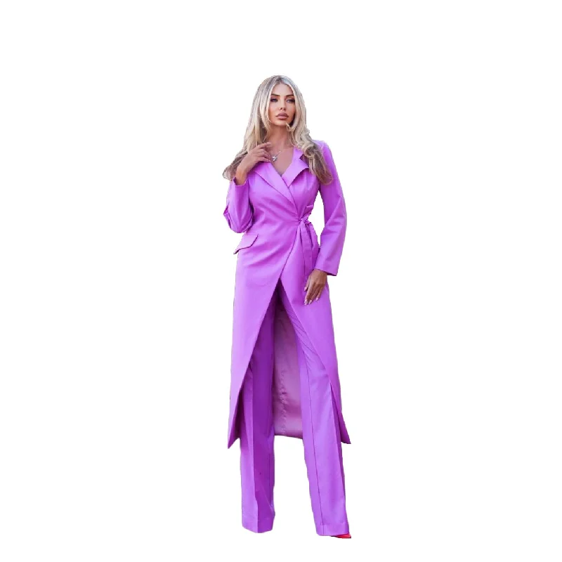 Candy Color Slim Women Long Jacket Suits Ladies Prom Evening Guest Formal Wear Custom Made (Jacket+Pants)