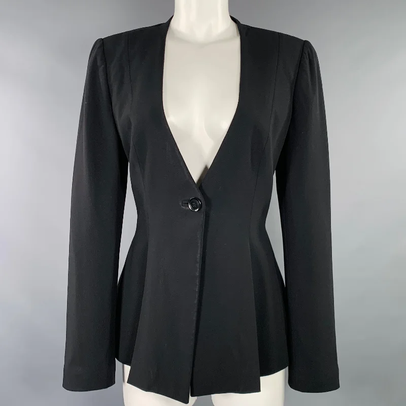 GIORGIO ARMANI Size 6 Black Wool Blend Jacket Blazer