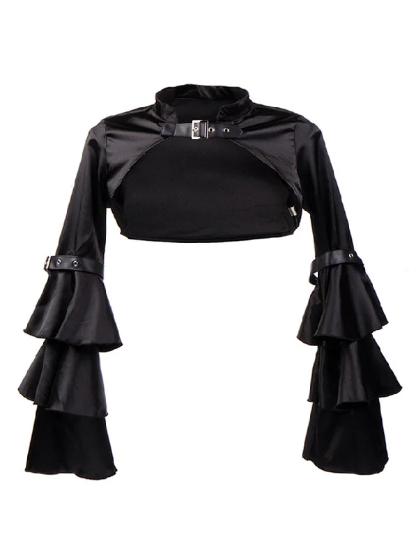 Gothic Velvet Stand Collar Black Long Layered Sleeve Shrug Bolero Jacket