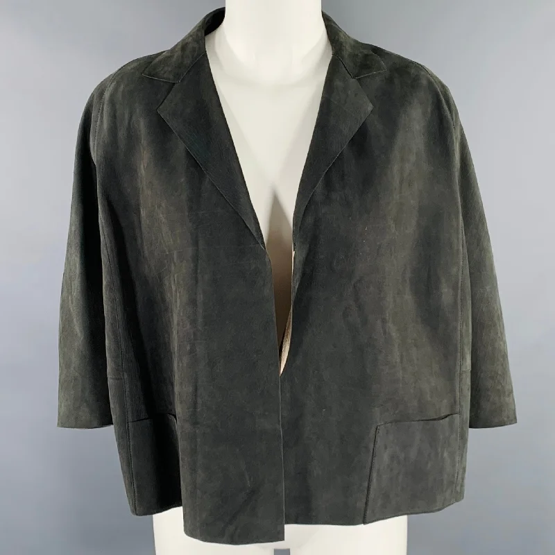 MARNI Size 4 Grey Charcoal Suede Cropped Jacket