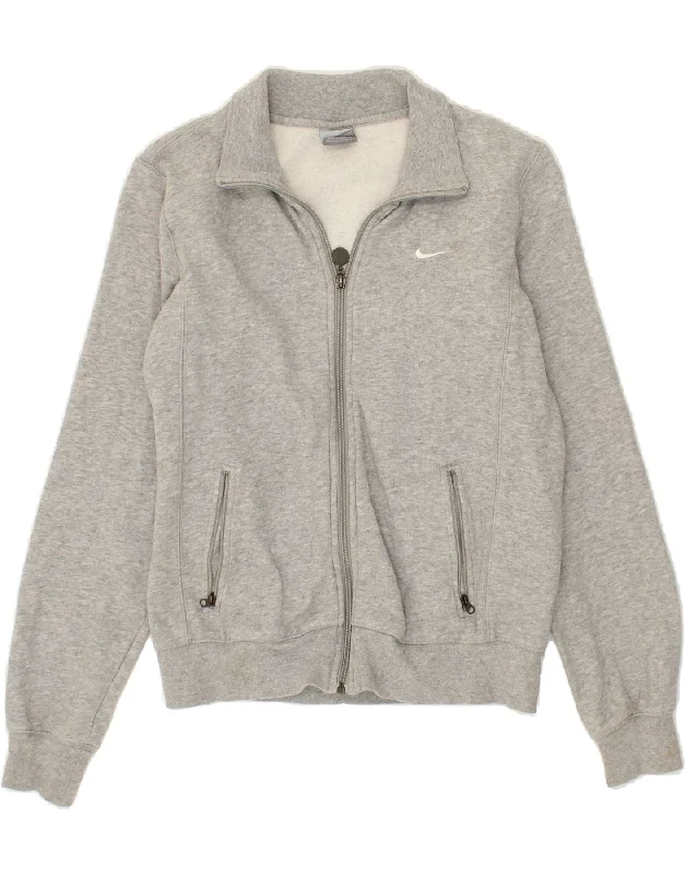 NIKE Womens Tracksuit Top Jacket UK 10/12 Medium Grey Cotton