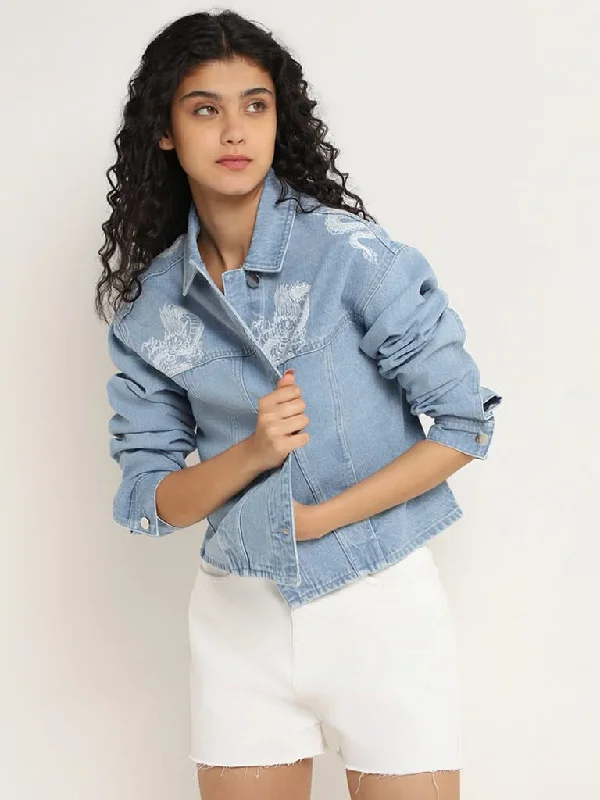 Nuon Blue Printed Denim Jacket