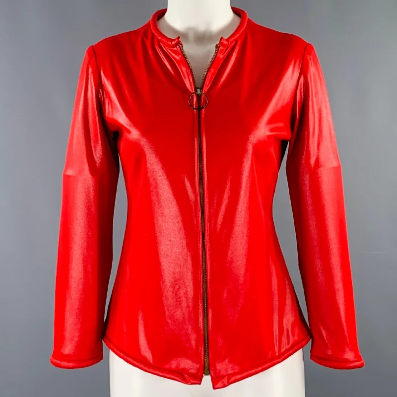 OSCAR DE LA RENTA Size M Red Zip Up Cover-Up Jacket