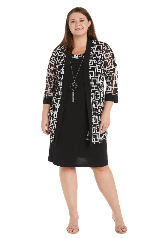 R&M Richards 9693W Plus Size Two Piece Short Print Jacket Dress