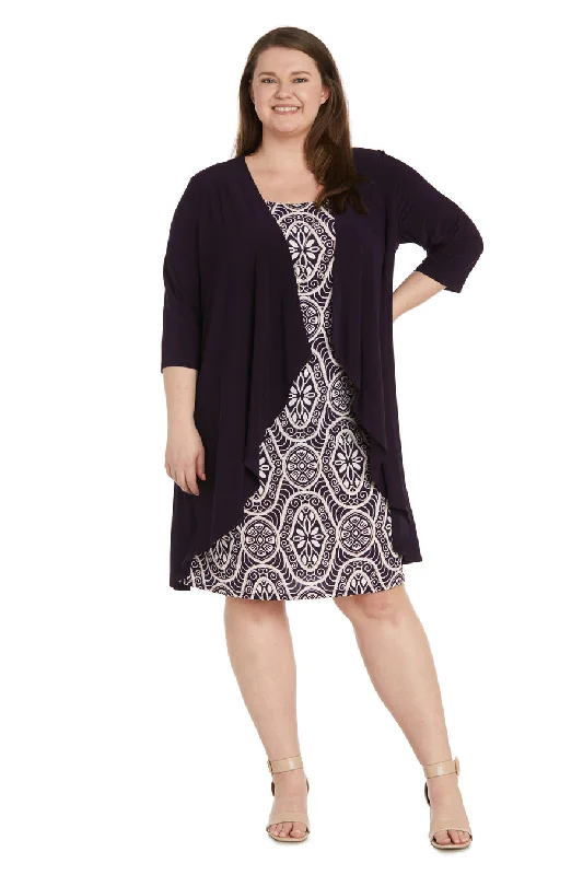 R&M Richards 9927W Printed Jacket Plus Size Short Dress