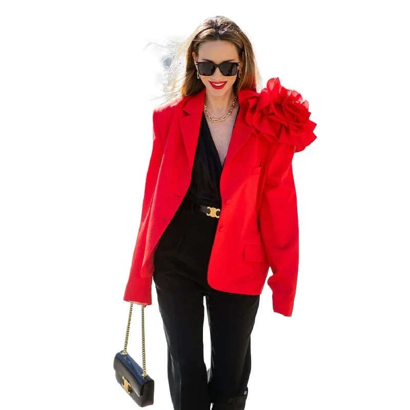 Red Flower Women Blazer Tailored Lady Jacket Prom Formal Wear For Wedding Only One Piece