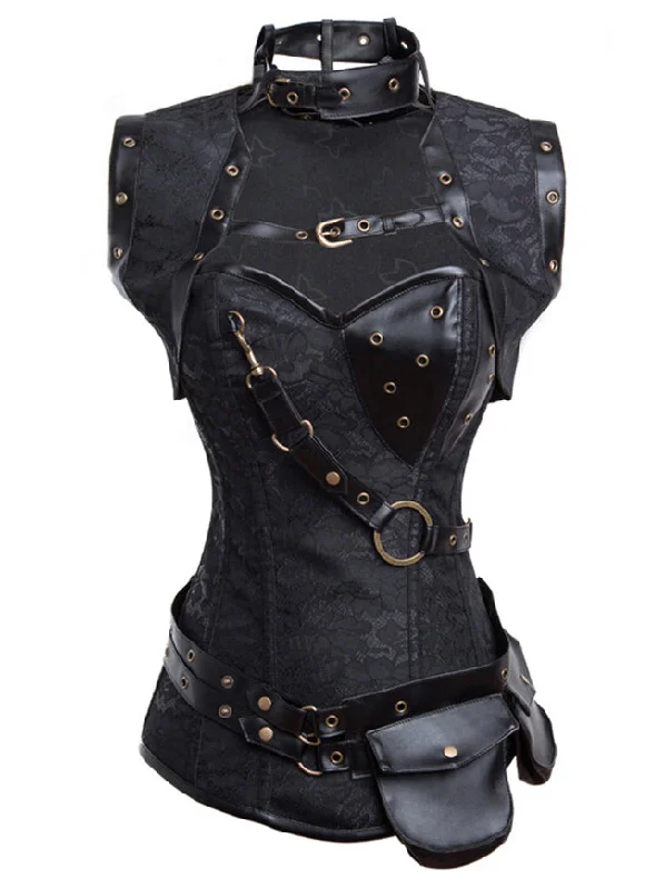 Steampunk High Neck Steel Boned Brocade Outerwear Corset with Jacket