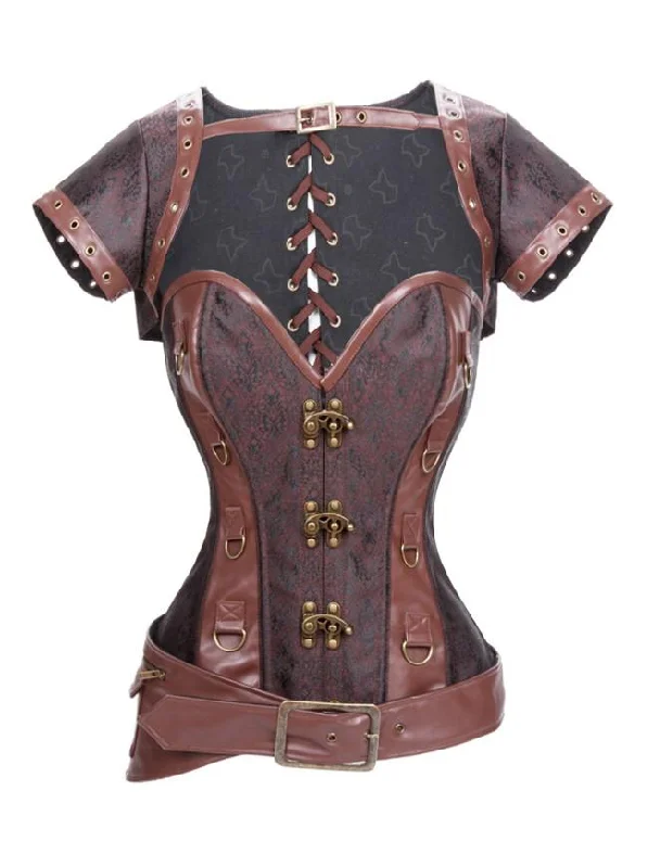 Steampunk Plus Size Steel Boned Leather Overbust Corset with Jacket