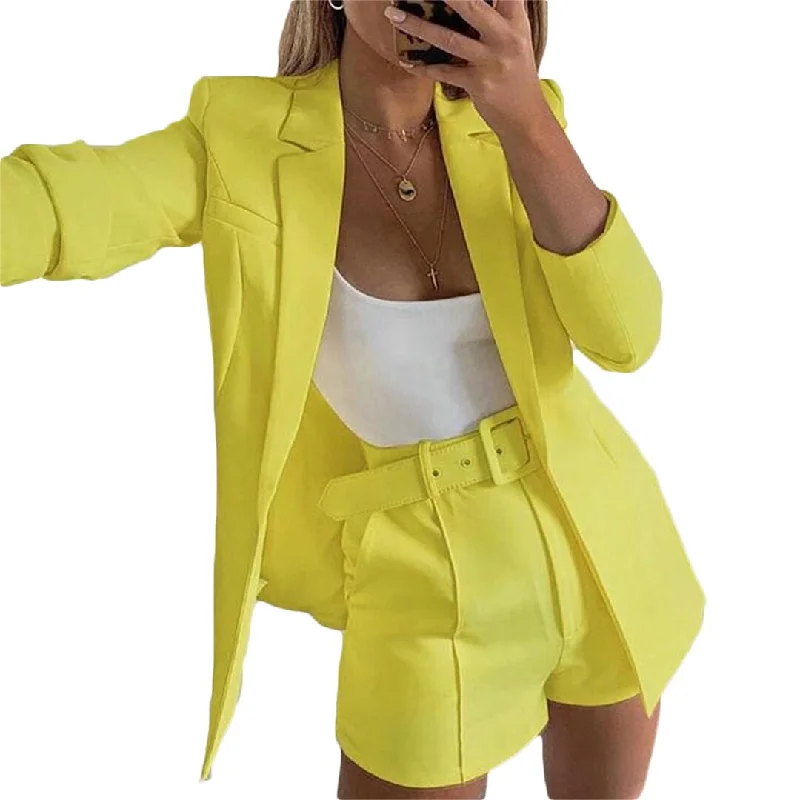 Yellow Girls Pants Suits Women 2 Pieces Short Evening Party Prom Blazer Tuxedos Formal Wear For Wedding (Jacket+Pants)