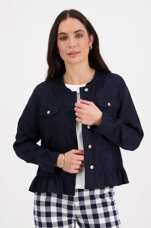 Tencel Jacket With Frill Hem - Ink