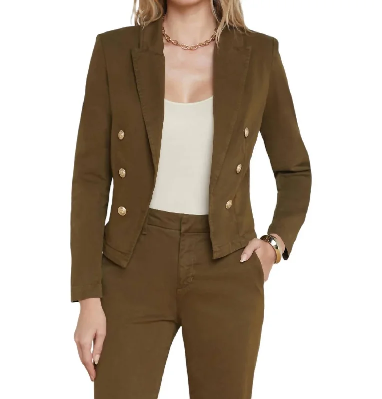 Wayne Crop Double Breast Jacket In British Khaki